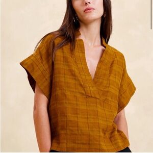 NWT 🏷️ Banana Republic Short-Sleeved Brown Linen Top Size XS